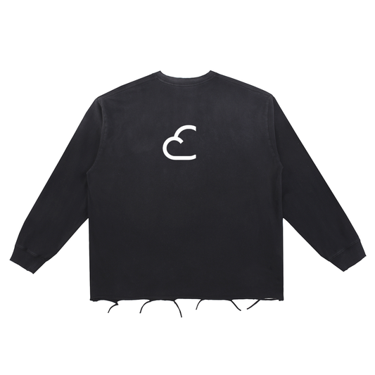 Snow Wash Raw Edge Cotton T-Shirt