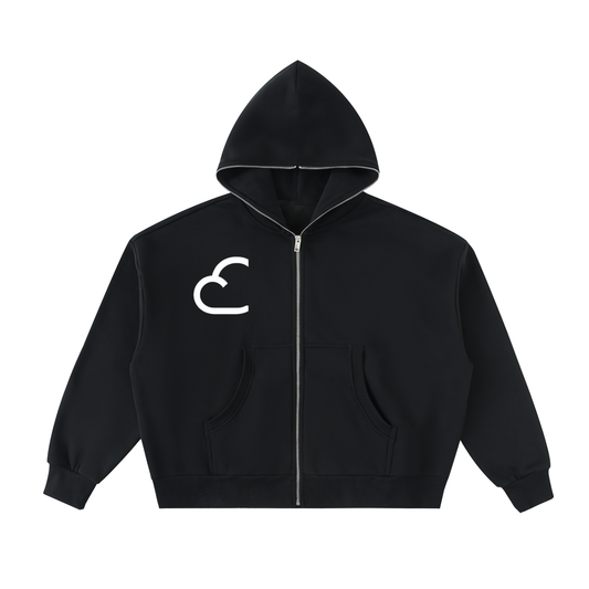 Fleeced Full-Zip Boxy Hoodie