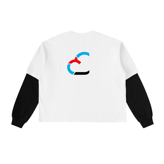 Layered Contrast Sleeve Cotton T-Shirt