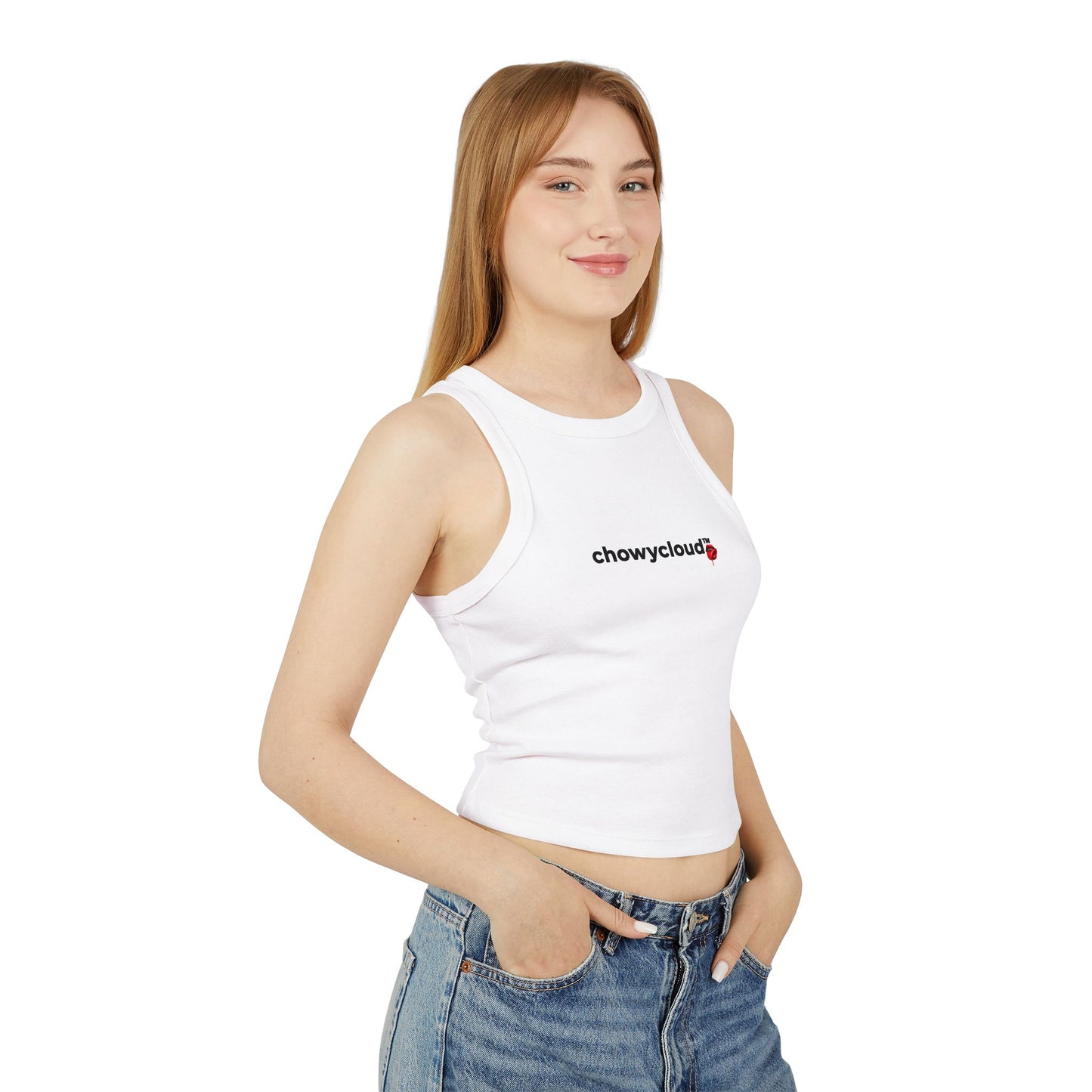 Chowycloud Logo with Rose Tank Top | Micro Rib Racerback