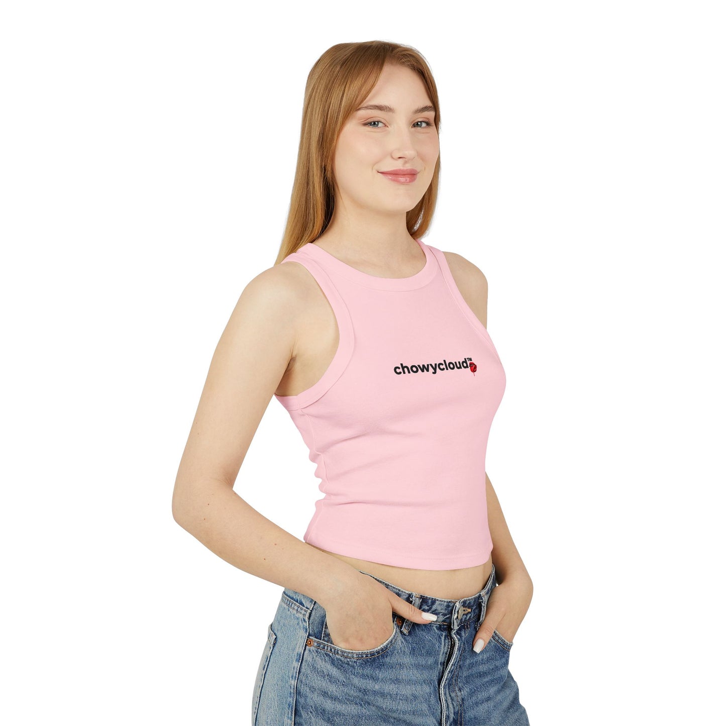 Chowycloud Logo with Rose Tank Top | Micro Rib Racerback